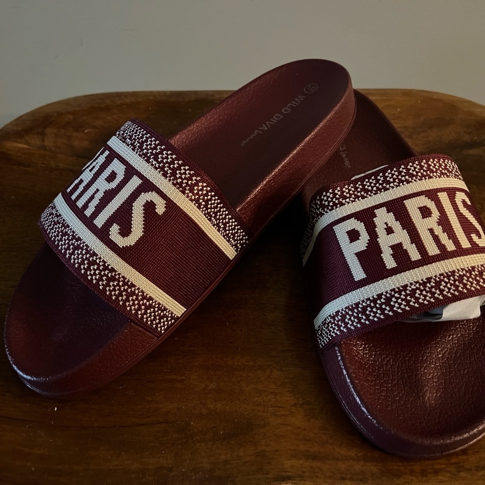 Wild diva  Wine Slide Sandals with Cream Logo